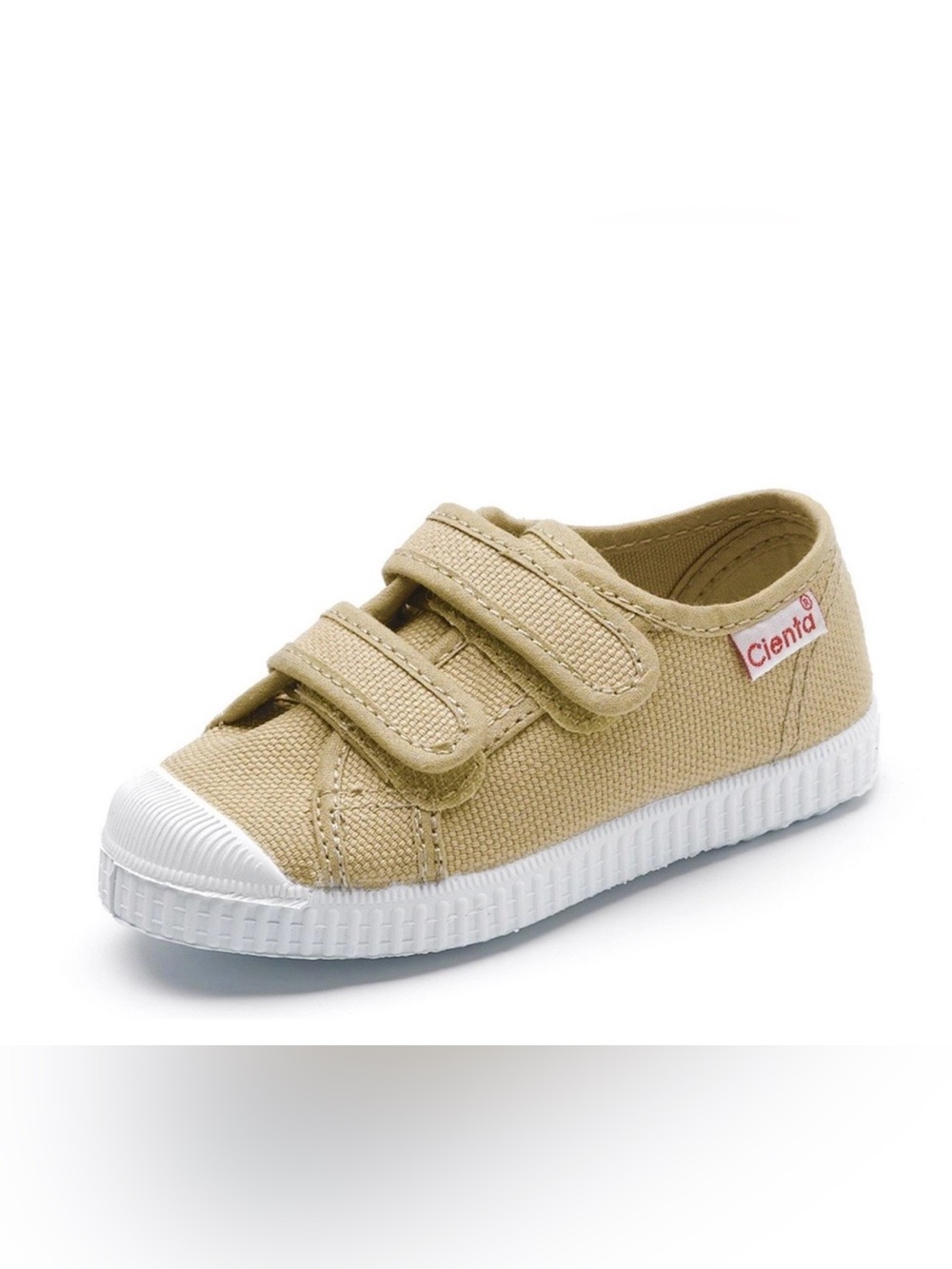 Cienta 78020 Tan Canvas Velcro Sneakers Kids Size EU 35 US 3.5 M Big Kid